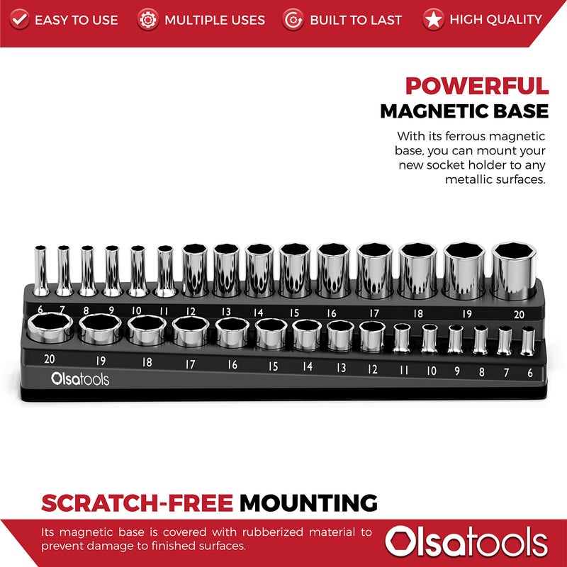 Olsa Tools Magnetic Socket Holder | 3/8-inch Drive | Metric | Black | Holds 30 Sockets | Professional Quality Tools Organizer - Image 4